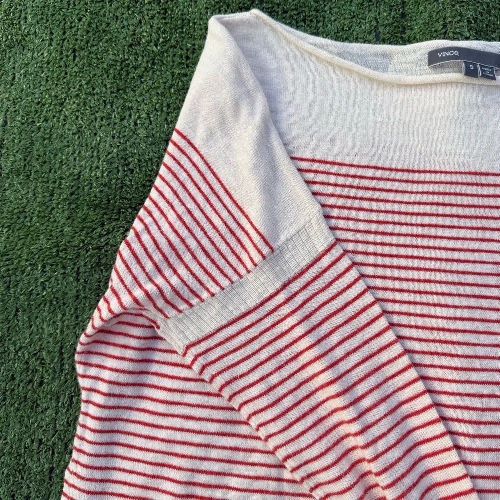 Vince. Boatneck rolled hem ivory and red Striped Long Sleeve Sweater, size small - Picture 5 of 5